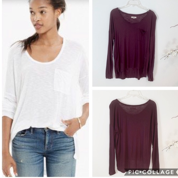 Madewell Tops - Madewell Scoop Neck Roster Pocket Tee Burgundy S